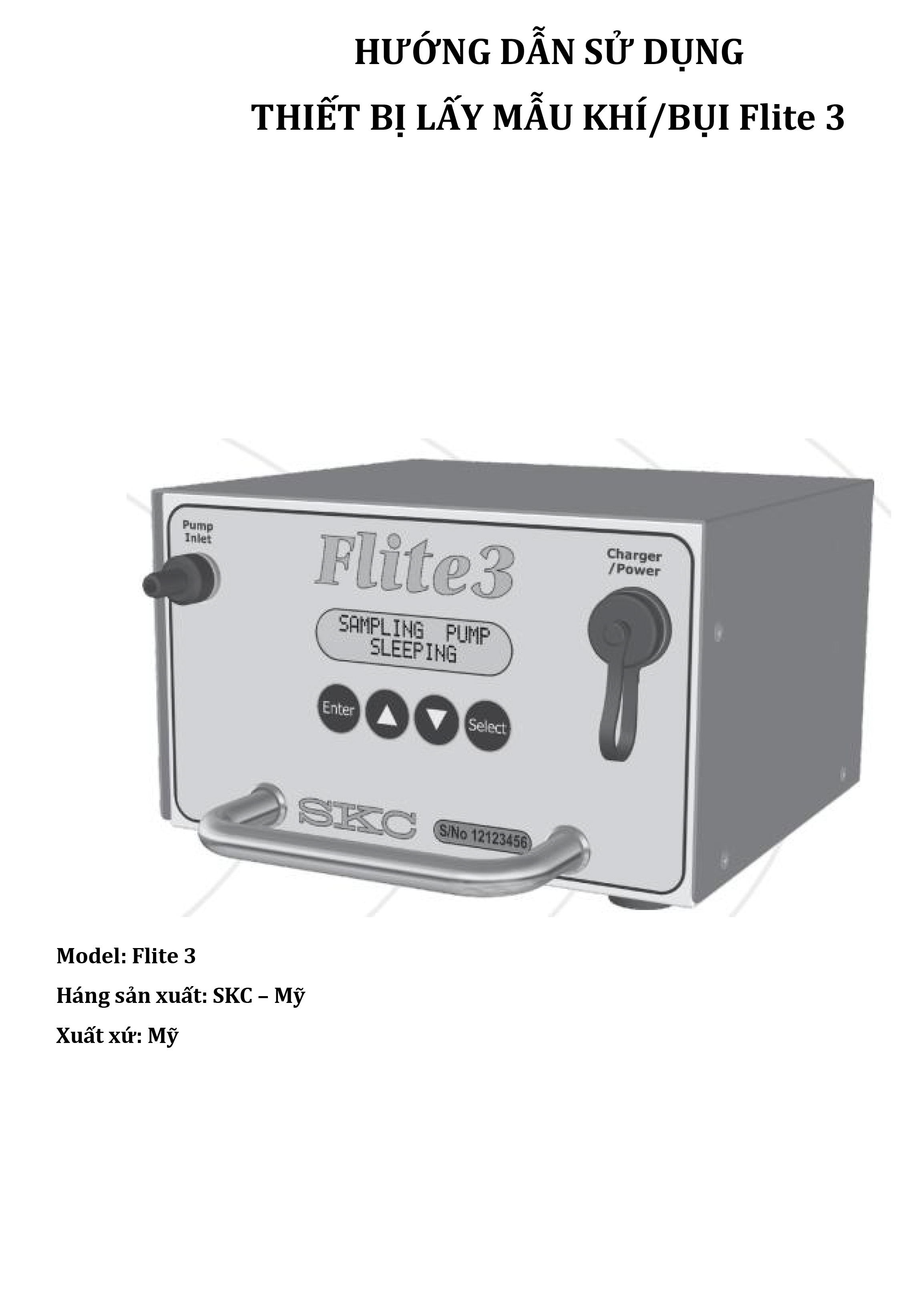 Hướng Dẫn Sử Dụng Thiết Bị Lấy Mẫu Khí, Bụi, Model: Flite 3 - Model: Skc |  Techno Co., Ltd